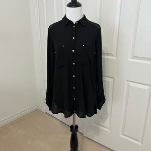 Black Button-Up Blouse with gold buttons